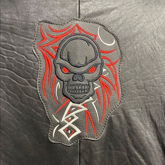Vintage Tannery West Black Leather Studded Biker Moto Jacket Skull Patch Size‎ S - Picture 9 of 16